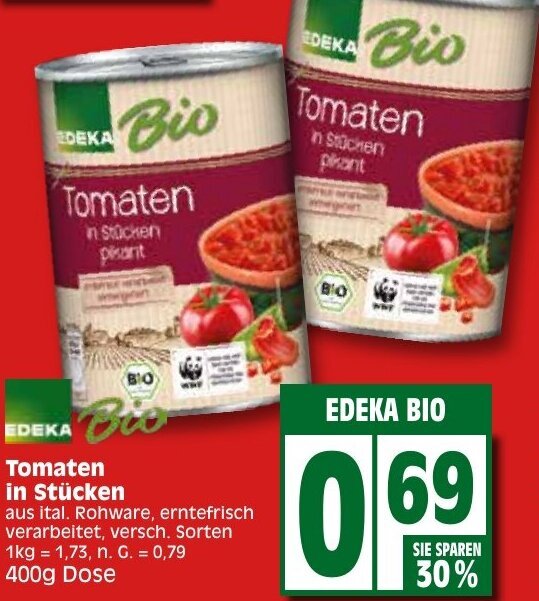 Edeka Bio Tomaten in Stücken 400g Dose Angebot bei Elli Markt