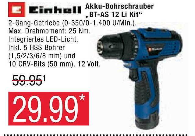 Einhell Akku Bohrschrauber Bt As Li Kit Angebot Bei Marktkauf