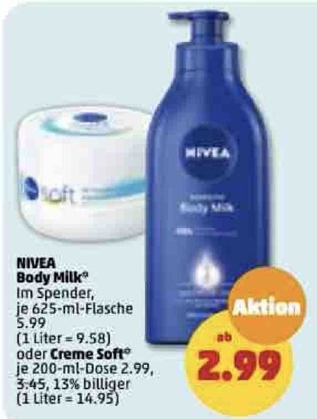 Nivea Body Milk 625 Ml Flasche Oder Creme Soft 200 Ml Dose Angebot Bei