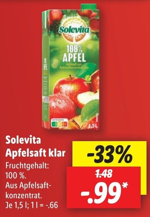 Solevita Apfelsaft Klar L Angebot Bei Lidl