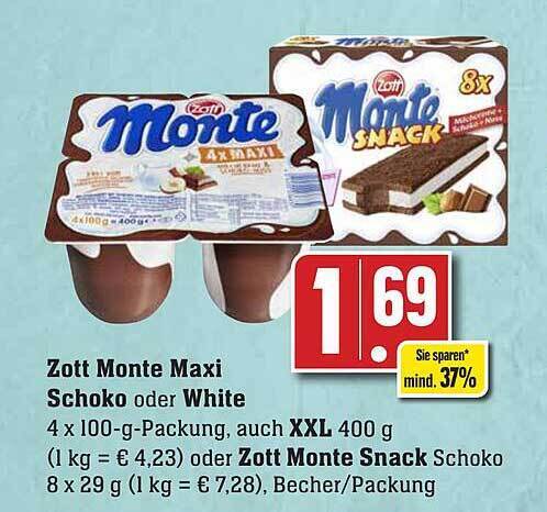 Zott Monte Maxi Schoko Oder White Auch Xxl Oder Snack Angebot Bei