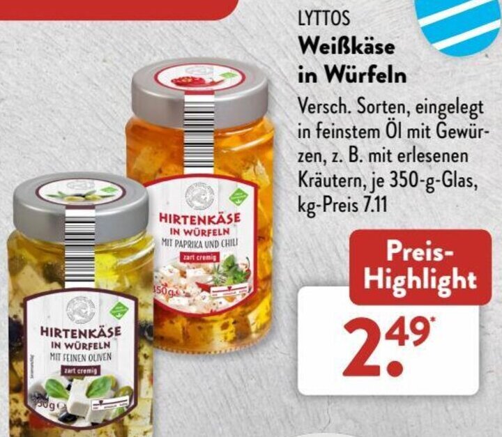 Lyttos Weißkäse in Würfeln 350 g Glas Angebot bei Aldi Süd