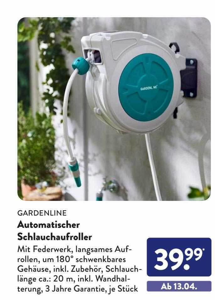 Gardenline automatischer schlauchaufroller Angebot bei Aldi Süd