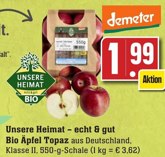 Demeter Unsere Heimat Echt Gut Bio Pfel Topaz G Schale Angebot