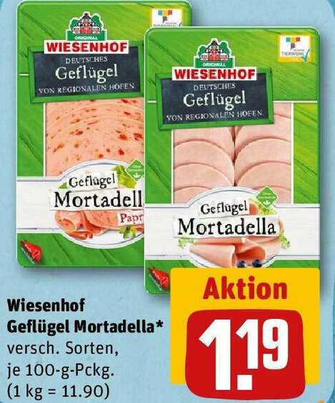 Wiesenhof Geflügel Mortadella 100 g pckg Angebot bei REWE