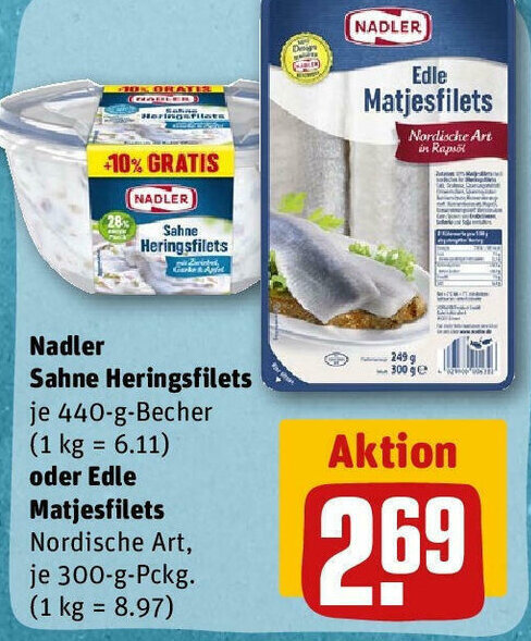 Nadler Sahne Heringsfilets 440 G Becher Pder Edle Matjesfilets