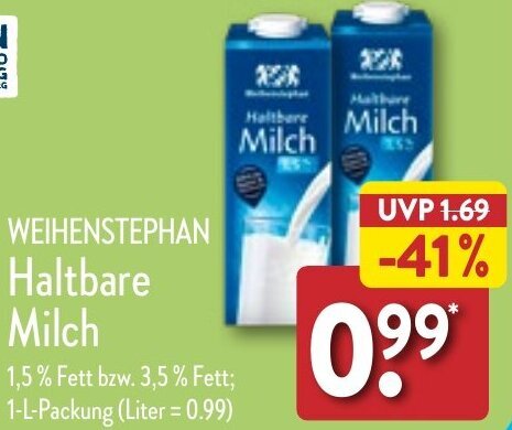 Weihenstephan Haltbare Milch L Packung Angebot Bei Aldi Nord