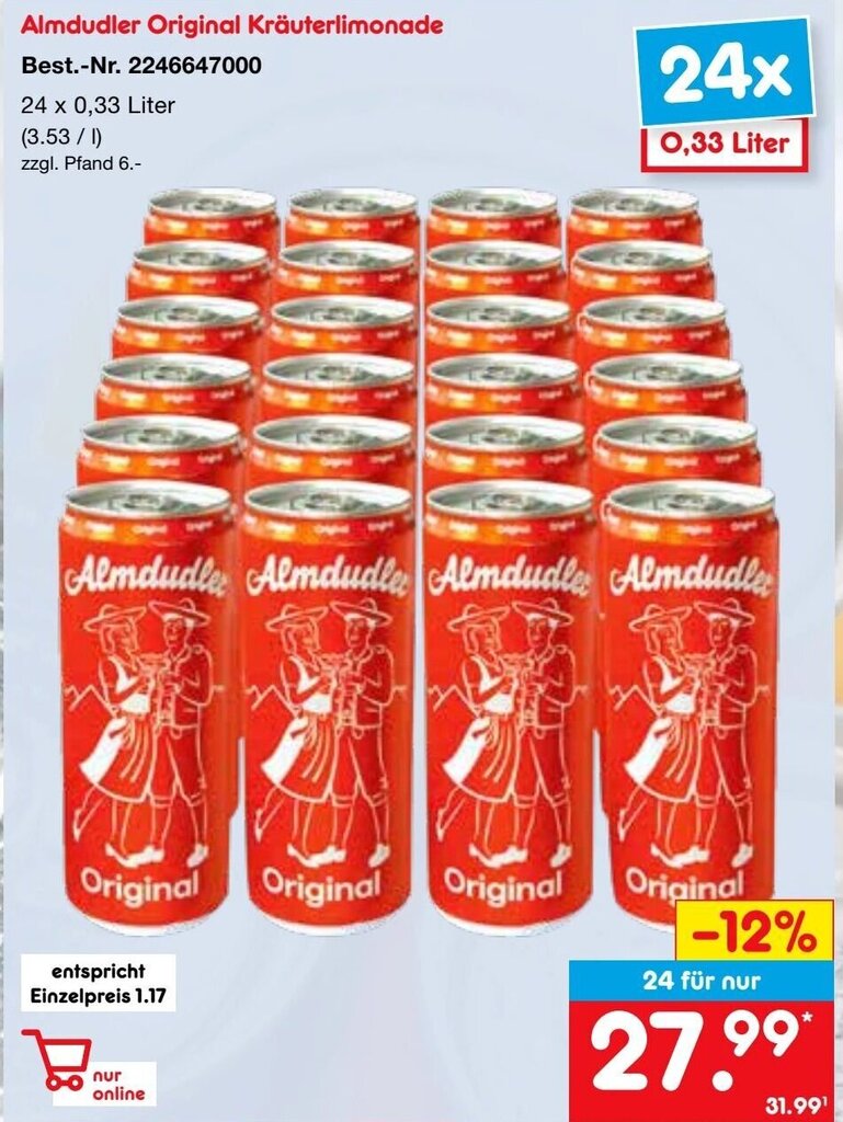 Almdudler Original Kräuterlimonade 24 x 0 33 Liter Angebot bei Netto