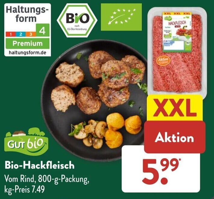 Gut Bio Bio Hackfleisch vom Rind 800 g Packung Angebot bei Aldi Süd