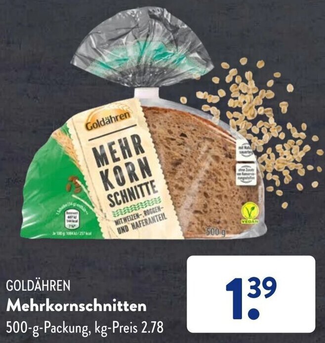 Goldähren Mehrkornschnitten 500 g Packung Angebot bei Aldi Süd