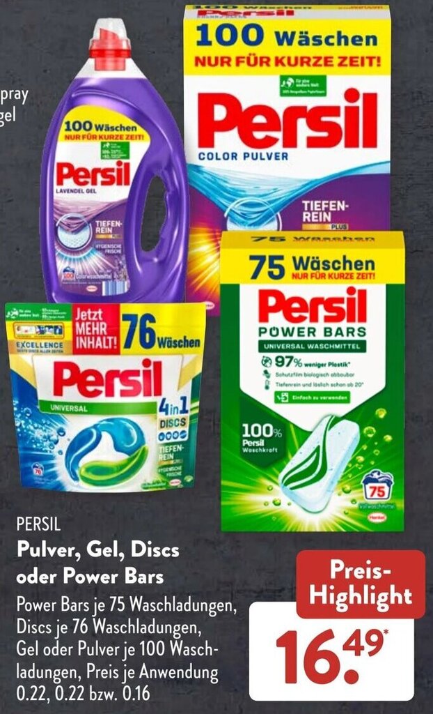 Persil Pulver Gel Discs oder Power Bars Angebot bei Aldi Süd