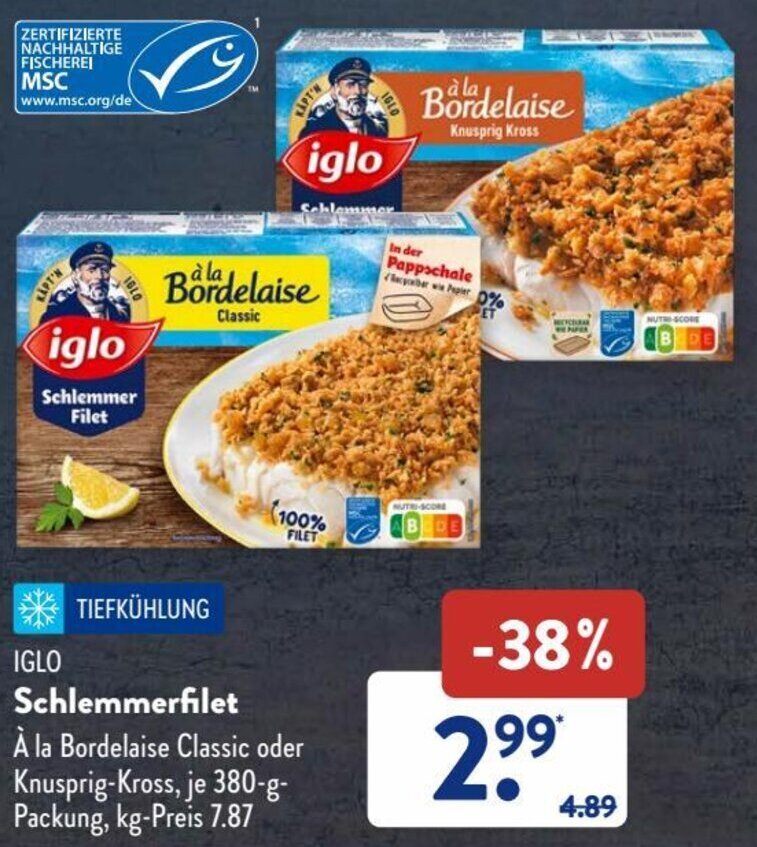 Iglo Schlemmerfilet 380 g Packung Angebot bei Aldi Süd