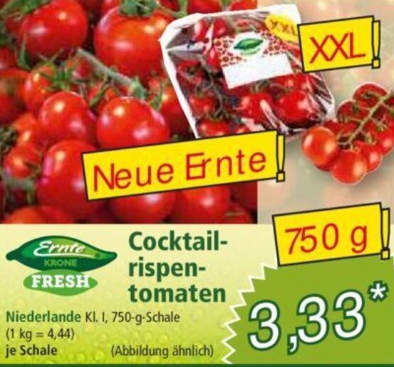 Ernte Krone Fresh Cocktailrispentomaten G Schale Angebot Bei Norma