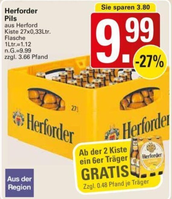 Herforder Pils Kiste 27x0 33Ltr Flasche Angebot Bei WEZ