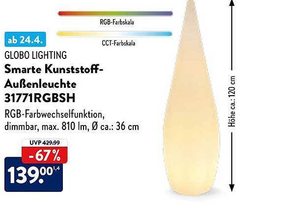 Globo Lighting Smarte Kunststoff Au Enleuchte Rgbsh Angebot Bei