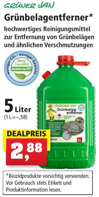 GRÜNER JAN Grünbelagentferner 5 Liter Angebot bei Thomas Philipps