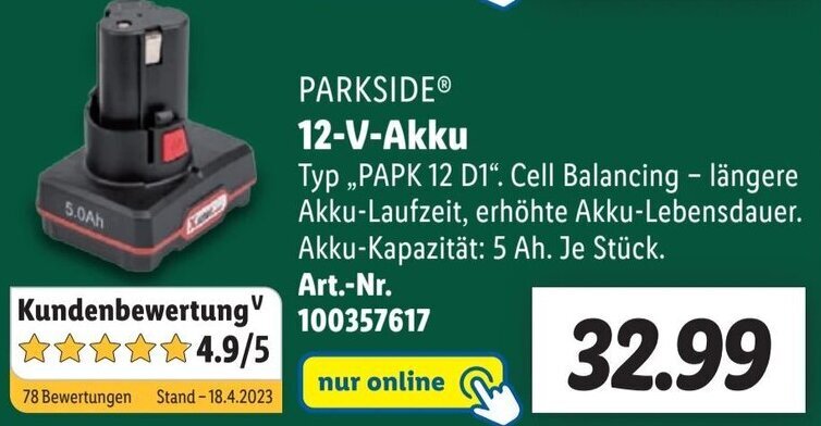 PARKSIDE 12 V Akku PAPK 12 D1 Angebot Bei Lidl