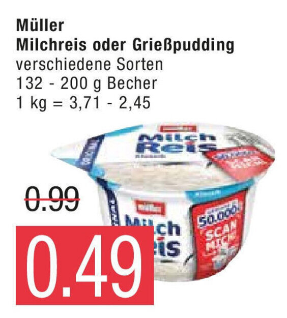 Müller Milchreis oder Grießpudding 132 200g Angebot bei Marktkauf