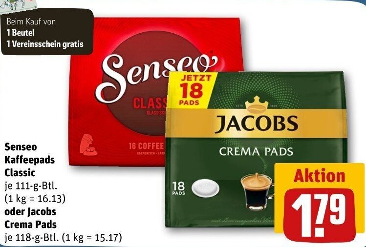 Senseo Kaffeepads Classic G Oder Jacobs Crema Pads G Btl