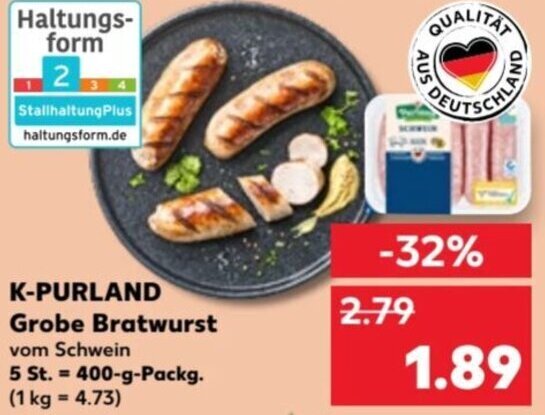 K PURLAND Grobe Bratwurst 400 G Packg Angebot Bei Kaufland