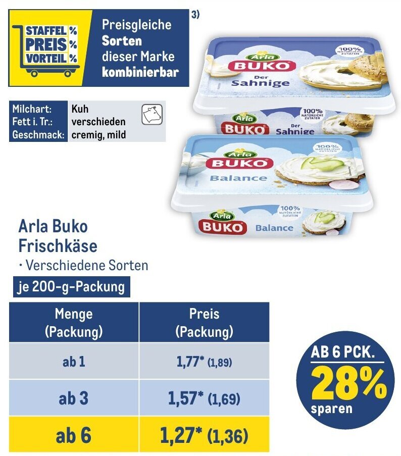 Arla Buko Frischk Se G Packung Angebot Bei Metro