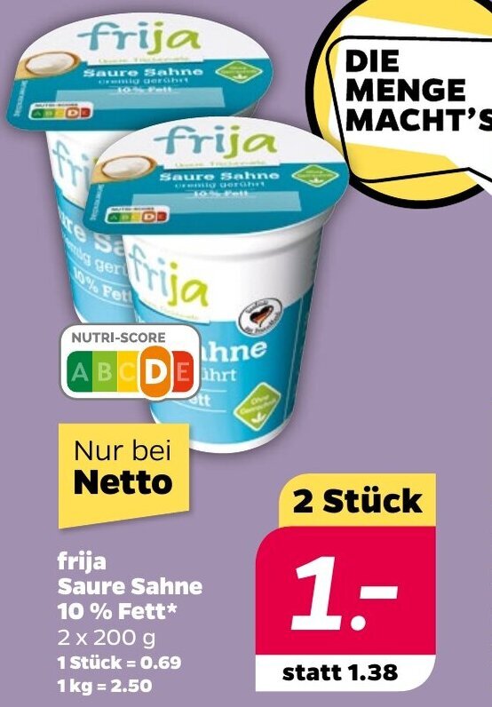 Frija Saure Sahne 10 Fett 2 X 200 G Angebot Bei NETTO