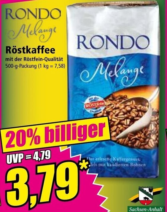 RONDO Röstkaffee 500 g Packung Angebot bei Norma