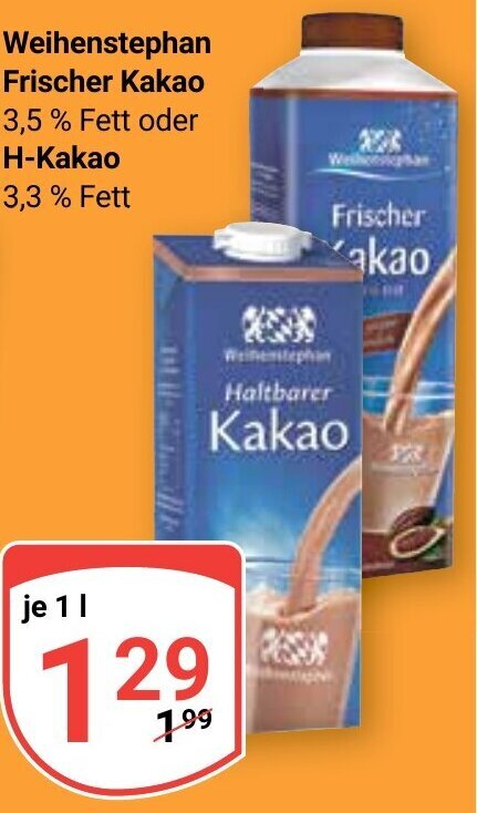 Weihenstephan Frischer Kakao Oder H Kakao Je L Angebot Bei Globus