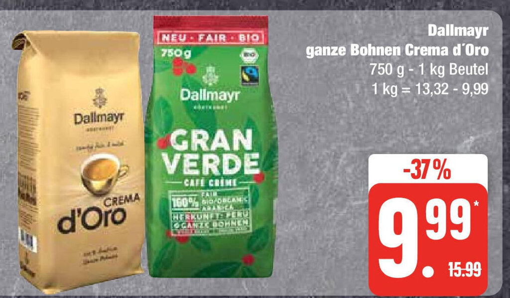 Dallmayr Ganze Bohnen Crema D Oro 750 G 1 Kg Angebot Bei Edeka