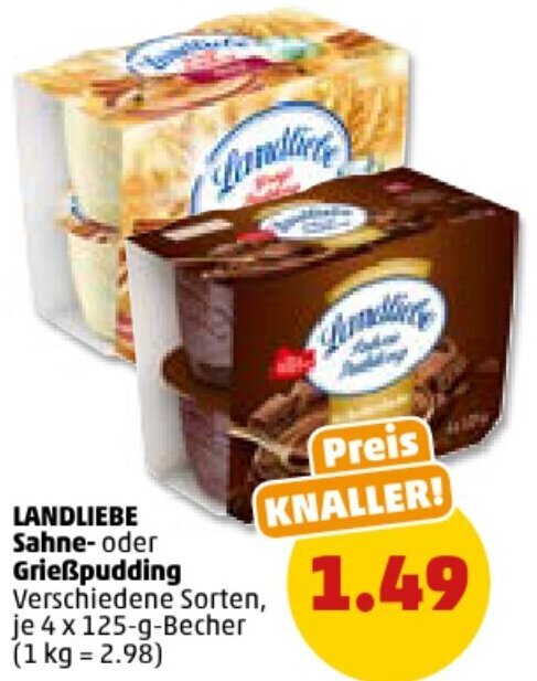 LANDLIEBE Sahne oder Grießpudding 4 x 125 g Becher Angebot bei PENNY