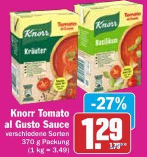 Knorr Tomato Al Gusto Sauce G Packung Angebot Bei Hit