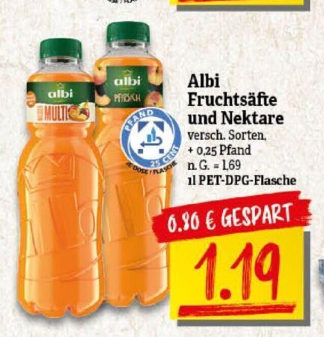 Albi Fruchtsäfte und Nektare 1L Angebot bei NP Discount