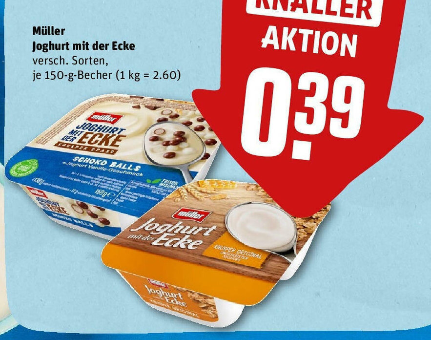 Müller Joghurt mit der Ecke versch Sorten je 150 g Becher 1 kg 2