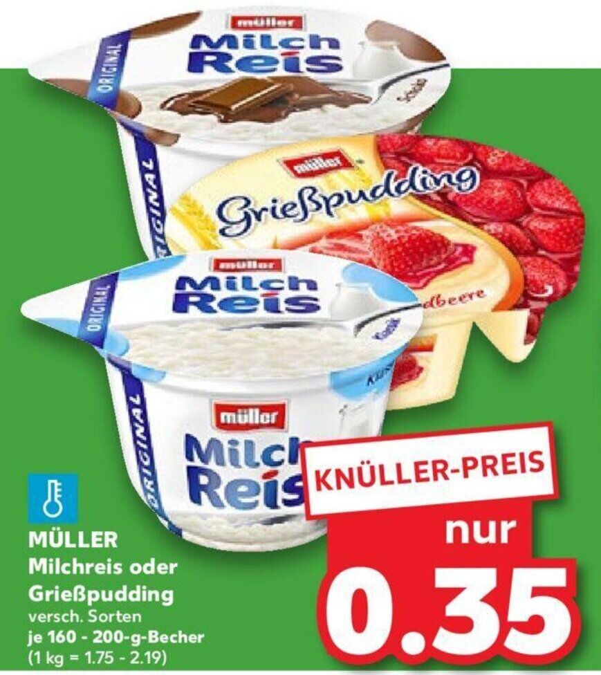 MÜLLER Milchreis oder Grießpudding versch Sorten 160 200g Angebot bei