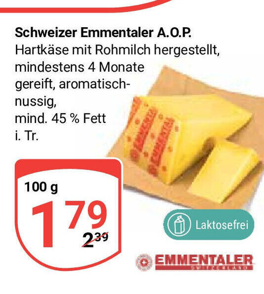 Schweizer Emmentaler A O P Hartk Se Mit Rohmilch Hergestellt