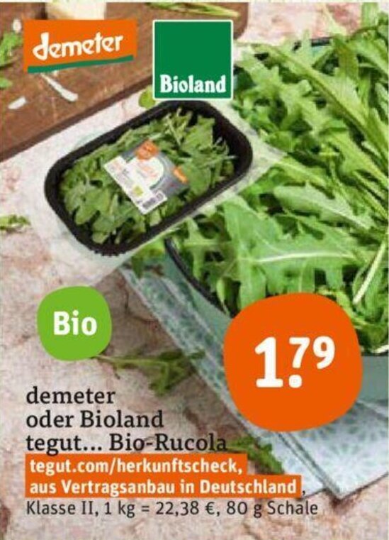 Demeter Oder Bioland Tegut Bio Rucola 80 G Schale Angebot Bei Tegut