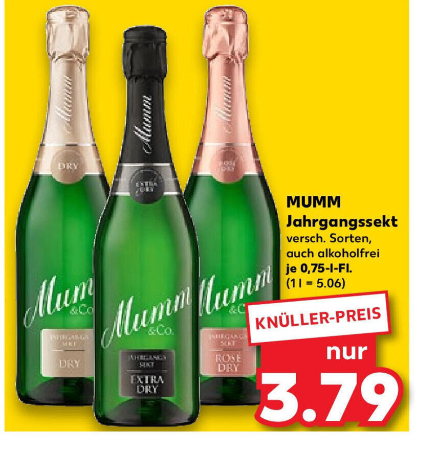 MUMM Jahrgangssekt Versch Sorten Auch Alkoholfrei Je 0 75 1 FI 1L 5