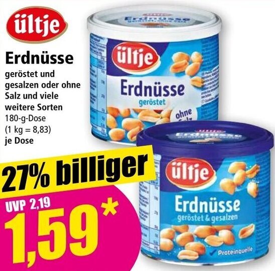 ültje Erdnüsse 180 g Dose Angebot bei Norma