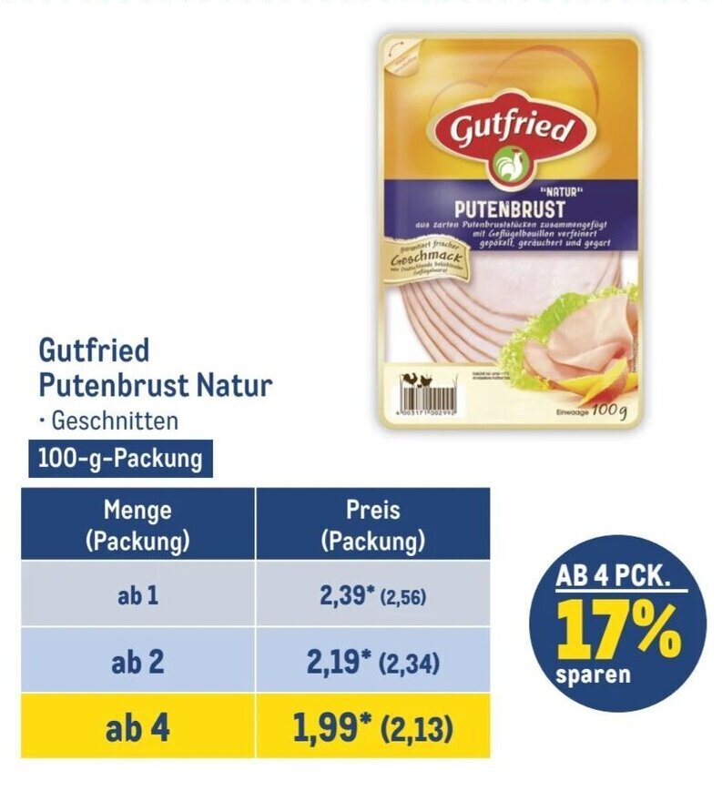 Gutfried Putenbrust Natur 100 G Packung Angebot Bei METRO