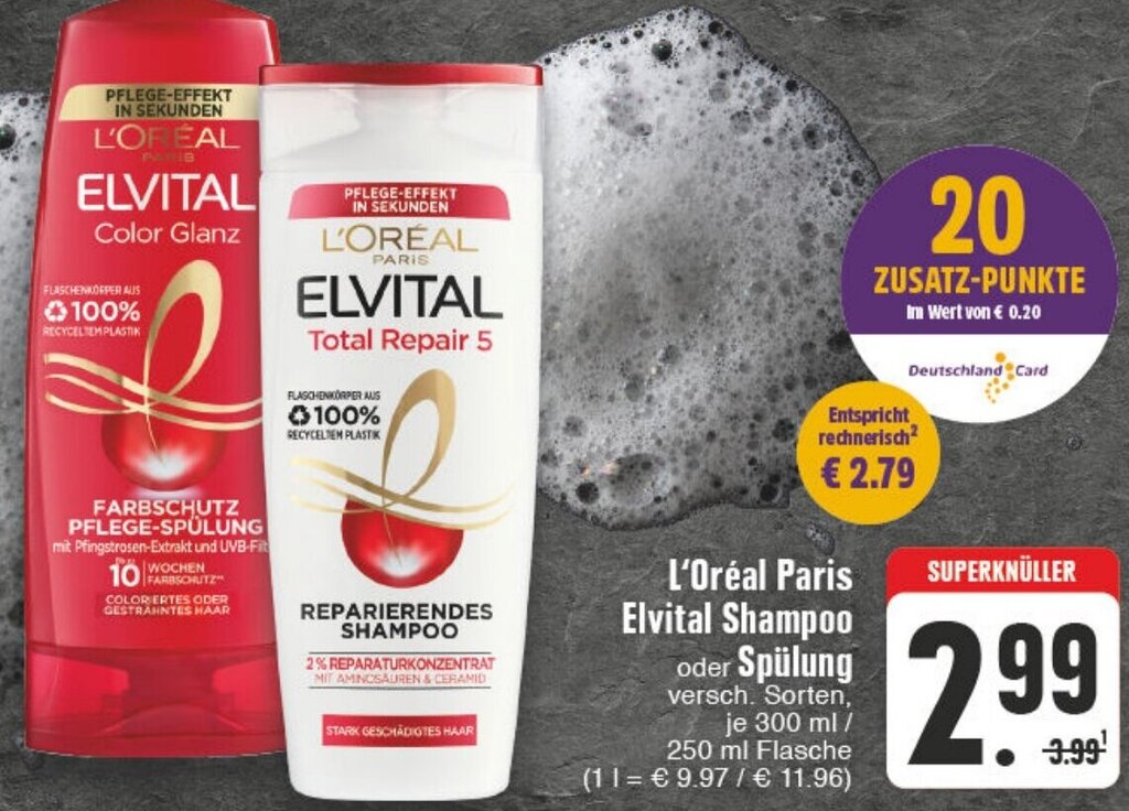 L Oréal Paris Elvital Shampoo oder Spülung 300 250 ml Flasche Angebot