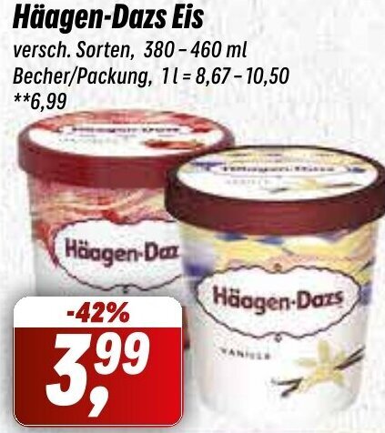 Häagen Dazs Eis 380 460 ml Becher Packung Angebot bei Simmel