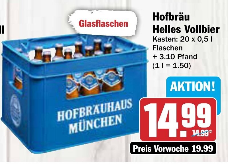 Hofbräu Helles Vollbier 20 x 0 5 1 Flaschen Angebot bei AEZ