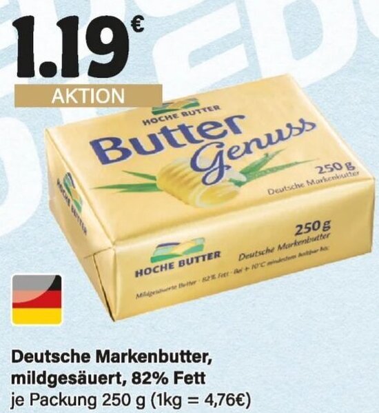 HOCHE BUTTER Deutsche Markenbutter mildgesäuert 82 Fett 250 g