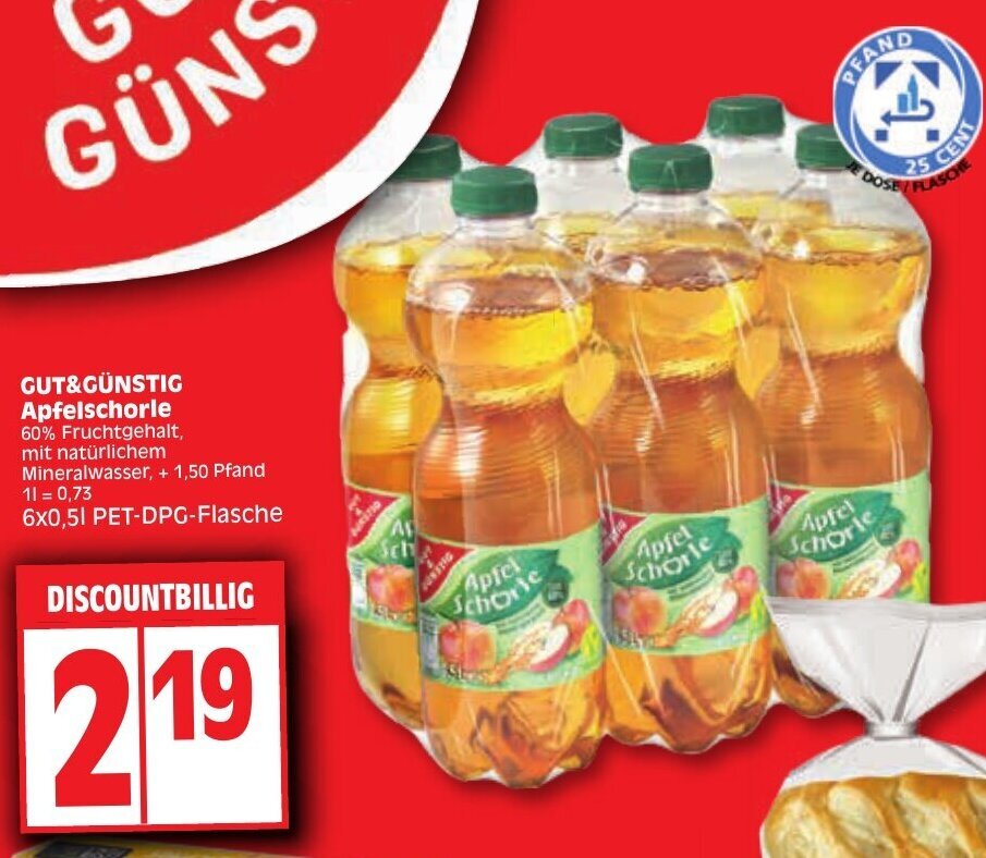 GUT GÜNSTIG Apfelschorle 6 500ml Angebot bei Edeka