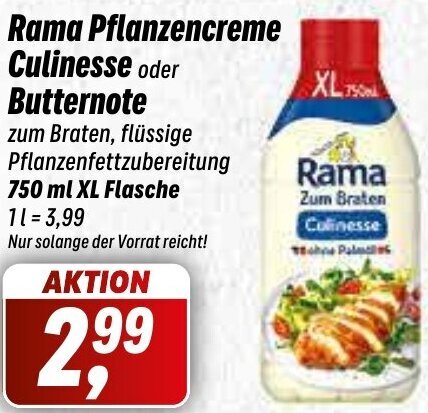 Rama Pflanzencreme Culinesse Oder Butternote 750 Ml XL Flasche Angebot