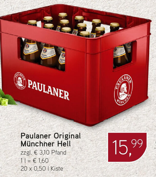 Paulaner Original Münchner Hell 20 x 0 50 L Kiste Angebot bei Dornseifer