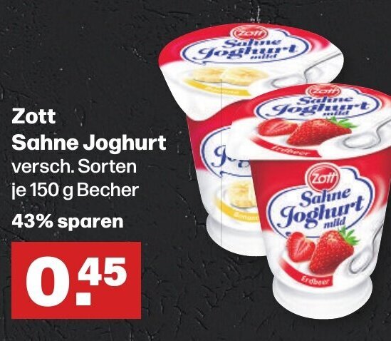 Zott Sahne Joghurt Versch Sorten Je G Becher Angebot Bei Handelshof