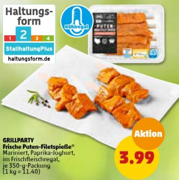 GRILLPARTY Frische Puten Filetspieße 350 g Packung Angebot bei PENNY