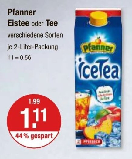 Pfanner Eistee Oder Tee Verschiedene Sorten Je Liter Packung Angebot