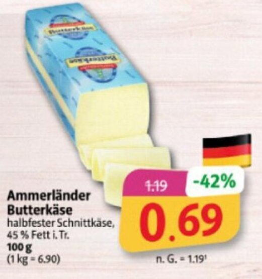 Ammerländer Butterkäse 100 g Angebot bei Markant Markt